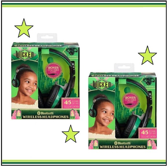 2 brand new Wicked BLACK + GREEN Elphaba Bluetooth Wireless Headphones Headsets - Picture 9 of 9